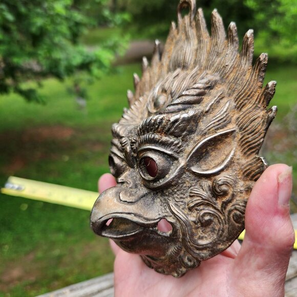Vintage Brass Garuda Mask Wall Hanging Hindu Mythology Bird Deity Design Intrica - Picture 7 of 8